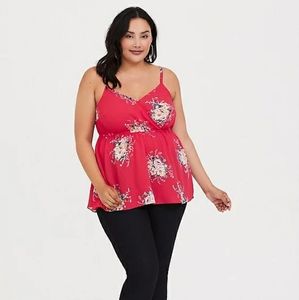 Pink Floral Surplice Georgette Babydoll Cami